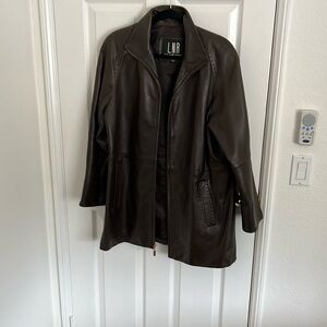 Brown leather trench coat